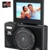 XiuWoo Digital Camera, 5K Vlogging Camera, Kids Camera 75MP Point and Shoot Digital Cameras with 64GB TF Card, 18X Zoom, For Kids Boys Girls Black