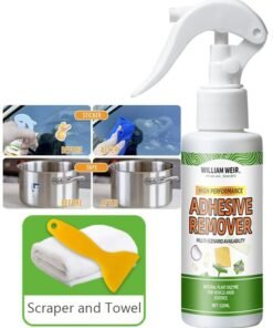 WILLIAM WEIR Adhesive Remover ,Cleaner Spray for Removing Decals Stickers Tape Labels Glue Residue on Vehicles Boats RVs Brick Concrete Wall Window Furniture and More 120ml With Scraper And Towel