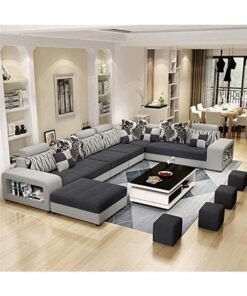 KARNAK Holly Sectional Sofa Set – Wood Frame And Cotton Fabric Upholstered Corner Sofa for Living Room, Apartment Furniture Grey