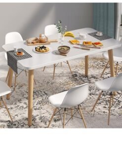 CityRiya-Long Dining Table White Kitchen Dining Table 100*60cm Kitchen Table Wood Coffee Table Tea Table Office Conference Pedestal Desk Small Modern Dinner Table for Living Room, Kitchen