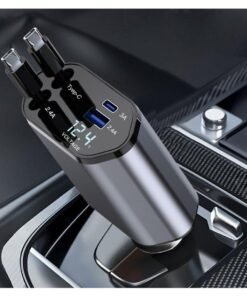 Retractable Car Charger, 4-in-1 Fast Charging Car Charger 120W, 2.6-inch dual Type-C retractable charging cable and 2 USB ports Safe Charging is Not Hot, And It is Suitable For Various Devices Such As Mobile Phones, iPads, Dash Recorders, Tablets.