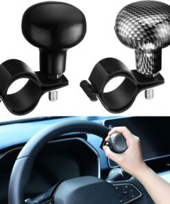 Luckam Steering Wheel Spinner Knob, 2Pcs Vehicle Steering Wheel Turn Ball Knob Suicide Power Handle Accessories for Cars, Trucks, Tractors, Boats, Golf Cart, Black and Carbon Color