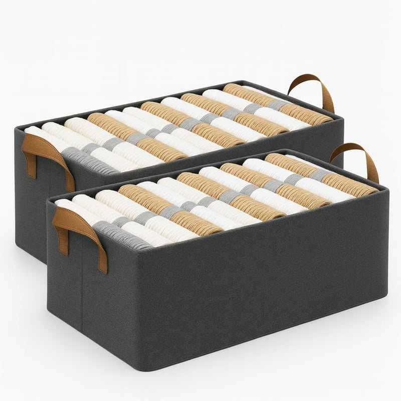 PulGos 2Pcs Wardrobe Organizer for Clothes Rectangle Storage Baskets for Clothing Fabric Storage Box with Handles Shelf Basket for Storage Clothes Pants Jeans Sweater (Grey)