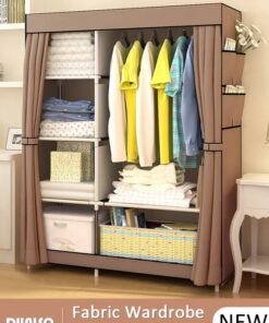 DUNISO Portable Fabric Wardrobe Clothes Storage Organizer with Side Pockets, Fabric Wardrobe for Clothing with Hanging Rail, Combination Wardrobe, Steel Pipe Thickened Reinforced Storage Cabinet, Clothes Rack for Bedroom, Cloakroom