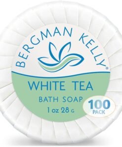 BERGMAN KELLY  Hotel Soap Bars  White Tea 1 oz 100 PK  Travel Size Luxury Bulk Amenities Bar Soap Mini Individually Wrapped Round Soap  Small Toiletries for Airbnb Motel Guest Bathroom