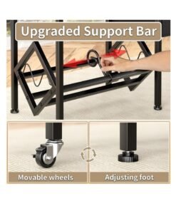 XiuWoo 2-Tier Moveable Metal Wood End table, Side Table, Coffee table, Vinyl Record Player Stand Table, Home Storage Rack, Nightstand Table with Organizer Pocket and Wheels for Home office - Image 3
