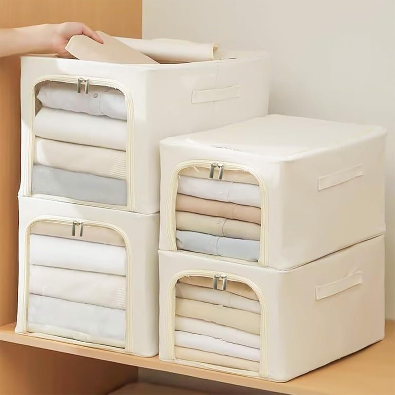 Yellow Weaves Oxford Fabric 6 Pcs Clothes Organizer for Wardrobe,Foldable,Stackable,Space Saver Closet Basket,Cupboard Almirah Organizer,Storage Box for Clothes(Ivory,Large),47x35x30 Centimeters