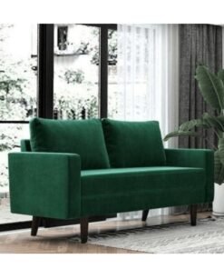 Wooden Twist Designer Handmade Velvet Fabric Solid Wood Soft & Comfortable 2 Seater Sofa ( Green  )