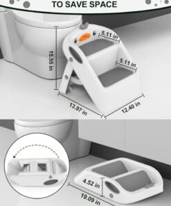 Alternative view of TRASSLE Toddler Step Stool for Kids Bathroom Sink Grey & White | Foldable 2 Step Stool for Kids 1-4 Years Old | Height  Child Kitchen Helper with Handles - Easy to Move, Slip-Resistant