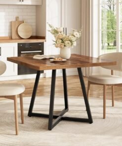 Homeonaire Wooden Square Dining Table for 4 | Industrial Wood & Metal Kitchen Table 80x80x75cm