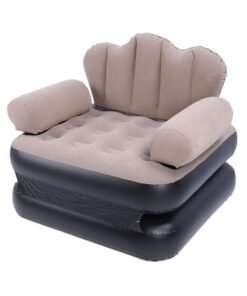 TIGER Inflatable Couch Mattress – 6.1lb Load Bearing, Coffee Color, Thickened Flocked PVC Soft Inflatable Sofa Bed – Foldable & Portable for Travel and Camping