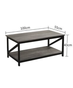 2-Tier Industrial Coffee Table, 100cm Wooden Low Table with Open Shelf Storage and Metal Frame for Living Room, Modern Center Table Simple Sofa Side Table for Home Office, CJ012 (Grey)