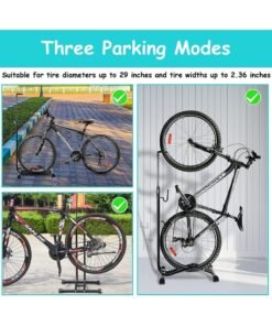 Alternative view of 3 in 1 Bike Floor Stand Freestanding Upright Bicycle Parking Storage Rack Space Saver Suitable for Mountain Bike, Road Bike,for Bicycle with Wheel Diameter Max 28.5 Inches