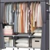 LOKEME Portable Closet, 61-Inch Portable Wardrobe with 3 Hanging Rods and 6 Storage Shelves, Non-Woven Fabric, Stable and Easy Assembly Grey Portable Closets for Hanging Clothes with Side Pockets