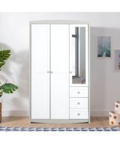 DANUBE HOME Hazel 3-Door Wardrobe With 3 Drawers And Mirror Stylish Storage Solution For Bedroom Durable And Spacious Closet Modern Wardrobe With Mirror For Home DÃ©cor - Light Beige And White