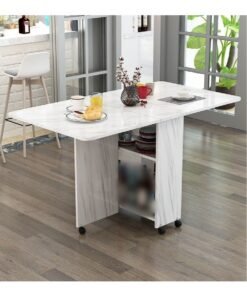 Folding Dining Table Drop Leaf Table with 6 Wheels, Kitchen Table with 2-Layer Storage Shelves, Multifunctional Extension Space Saving Dinner Table for Bedroom Dining Room Home