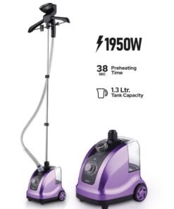 Impex Electric Garment Steamer, 1950W, 38s Preheat, 32g/min Steam Rate, 1.3L WaterTank, 40Min Runtime, AdjustableAluminum Pole, Coat Hanger, Brush & GloveAccessories, Hairbrush Head 1.3 L 1950 W GSM 6010 Purple/Black/Clear