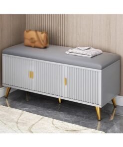 keke White Shoe Storage Bench with Cushion – 3-Door Modern Cabinet for Entryway, Bedroom, or Hallway