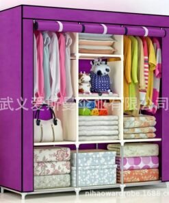 Simple Wardrobe Double Wardrobe Steel Frame Assembled Cloth Wardrobe Locker Dormitory Storage Cabinet Economical Clothes Hanging Cabinet