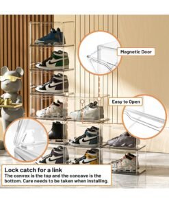 TOMSHOO Foldable Shoe Box Foldable Shoe Rack with Clear Door for Entryway Collapsible Storage Box Plastic Shoe Storage Cabinet Organizer Free Standing Shoes Container Dustproof (Clear 6PCS) - Image 4