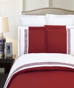 Elegant Comfort Luxurious Hotel Collection Super-Soft 1500 Thread Count Egyptian Quality 3-Piece Greek Pattern Duvet Cover Set, Full/Queen, Burgundy