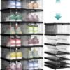 SONGMICS HOME Shoe Boxes, Set of 12 Stackable Shoe Storage Organizers, 2 Folding and Modular Shoe Racks, for up to Size 46, Assembly 60s, Transparent and Black Ink - 51.2 x 35.5 x 105 cm