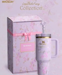 Stanley Love Shack Fancy H2.0 Flow State 40oz Purple Rose Tumbler, Stainless Steel Vacuum Insulated Quencher with Lid, Straw, and Stopper, Ideal for Water and Iced Tea, Keeps Drinks Cold, Presented in Elegant Gift-Ready Packaging