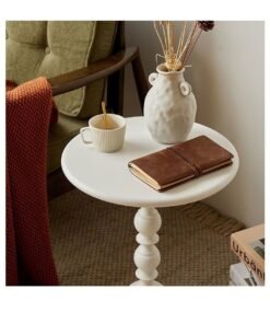 Alternative view of Old_Feller Vintage Sofa Side Table Living Room Coffee Table Household Roman Pillar End Table Round Table White 40*52cm