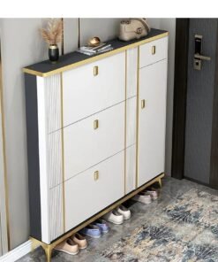 Modern Ultra Thin Shoe Cabinet - Entrance Shoe Rack Narrow with Accessory Drawer - Stylish Shoe Storage (White)