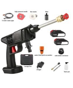 21V High-Pressure Car Washing Water Gun with Tool Box 2 Batteries & 5-Meter Hose Black