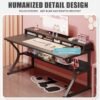 OHAHO Gaming Desk with Shelf, 140CM Computer Desk, C-Shaped Gaming Table, PC Gaming Workstation Home Office Desks, Space-saving, Easy to Assemble (Black, 140x60x75CM)