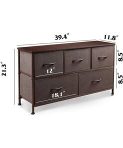 JCB CHIC TV Cabinet, Retro Style TV Stand Table with Storage Drawers for Small Television, Wooden Desktop TV Holder Bench with Steel Frame & 5 Fabric Drawers, Small TV Unit For Living Room Bedroom