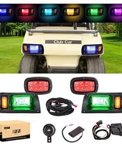10L0L Deluxe Golf Cart Light Kit for Club Car DS, Headlight Taillight Kit, RGB Music Daytime Running Light, High/Low Beam Turn Signal Light Hazard Brake Light and Horn(12V-60V Input)
