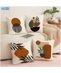 Eilimi Bohemian Abstract Throw Pillow Covers 18"x18" Set of 4,Boho Minimalist Geometric Sunset Leaves Cushion Cover for Sofa Chair Couch Bed Office Garden Patio Farmhouse Indoor Outdoor(Cover ONLY)
