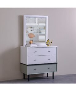 DANUBE HOME Petra 3-Drawer Dresser with Mirror - Stylish White & Grey Bedroom Storage Furniture, Engineered Wood, Melamine Finish, Ideal for Organizing Clothes - Size: L164.8xW43xH85.2cm