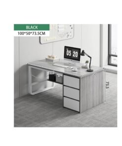 CityRiya-Long Contemporary Home Office Desk,Computer Desk,100CM Home Office Desk with Drawer and BookShelf Modern Gaming Desk Study Table Office Corner Table Stable Computer Laptop Table(DBL100-Grey)