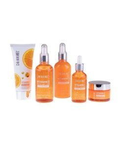DR. RASHEL 5-Piece Vitamin C Anti Aging And Skin Care Set Orange/White Facial Cleanser 80 g, Cleansing Milk 100 Ml, Essence Toner 100 Ml, Face Serum 50 Ml, Face Cream 50grams