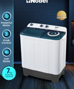 Nobel Semi-Automatic Twin Tub Washing Machine with 7kg Wash Capacity, 5kg Spin Capacity, Mechanical Control, IPX4 Rating, Low Noise Motor - NWM7702 7 kg 350 W NWM7702 Grey