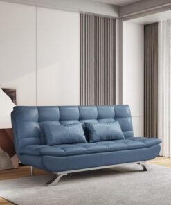 Harmony Home Premium Leather Sofa  Bed – Convertible Sleeper Couch with 2 Plush Cushions, Space-Saving Modern Design & Sturdy Metal Legs, Multi-Functional for Living Room & Guest Space - Blue