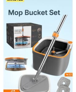 ARNOTEC Spin Mop and Bucket Set with Separate Water System – Large Flat Mop with Self-Wringer, 2 Reusable Microfiber Pads, 360° Rotating Mop Head, Efficient Cleaning for Floors, Walls, and Hard-to-Reach Areas