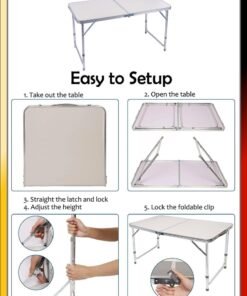 DBLEW Rectangle 120cm Centre Folding Camping Table with Adjustable Height Lightweight Foldable Aluminium Portable Trestle Indoor Outdoor Picnic Barbecue Party Kitchen Home Dining Camping Garden BBQ Tables - Image 2