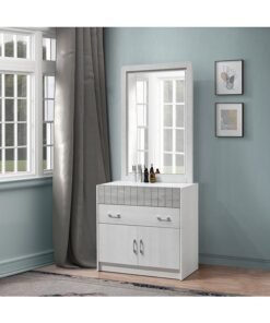 Home Box Liverpool 2-Drawer 2-Door Young Dresser | Dressing Table | Vanity Table | Makeup Table with Mirror White 40 x 76 x 80 cm