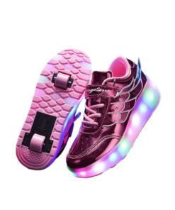 Huitich Pink Double-Wheel LED Roller Skate Shoes for Kids – Deformable Sneakers Size 32 / Inner Length 210cm