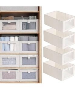 Hihonor Wardrobe Clothes Organizer Storage Box, 4 Pack Drawer Organizers and Storage, Foldable Closet Organizer Bins Storage Containers for Organizing Clothing Jeans Toys Book Shelves Closet Wardrobe