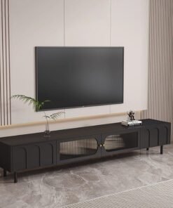 Merry Moments Cream Black TV Unit Entertainment Unit TV Media Console Contemporary Style TV Stand Luxury TV Unit TV Cabinet Wood Fashionable Black Finish L200xH46xW30 cm