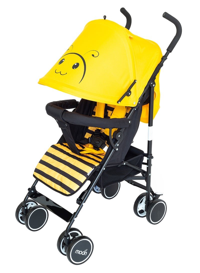 Moon Safari Animal-Themed Umbrella Stroller – Compact, Lightweight, Reclining Seat, Storage Basket, Shoulder Strap, Foldable, for 0m+ to 18kg – Bee Design