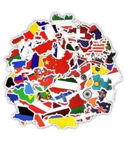 National Flag Stickers for Laptop Computer (50Pcs),Gift for Teens Adults,Waterproof World Flag Country Map Stickers for Water Bottle,Hydroflask,Country Flag Vinyl Stickers for Skateboard,Car,Phone
