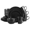 Feelings 16-Piece Stoneware Dinner Set Plates, Dishes, Bowls,Mugs Serves 4 Black
