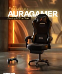 DROGO Aura Ergonomic Gaming Chair With Premium PU Leather Fabric, Linkage Armrest, Adjustable Neck & Lumbar Pillow | Video Game Chair | Computer Chair For Study | Office Chairs For Work From Home With Recline Black