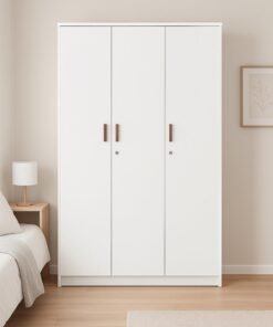 KARNAK Max Series 3-Door MDF Wardrobe with Drawer – White | Bedroom Closet Organizer